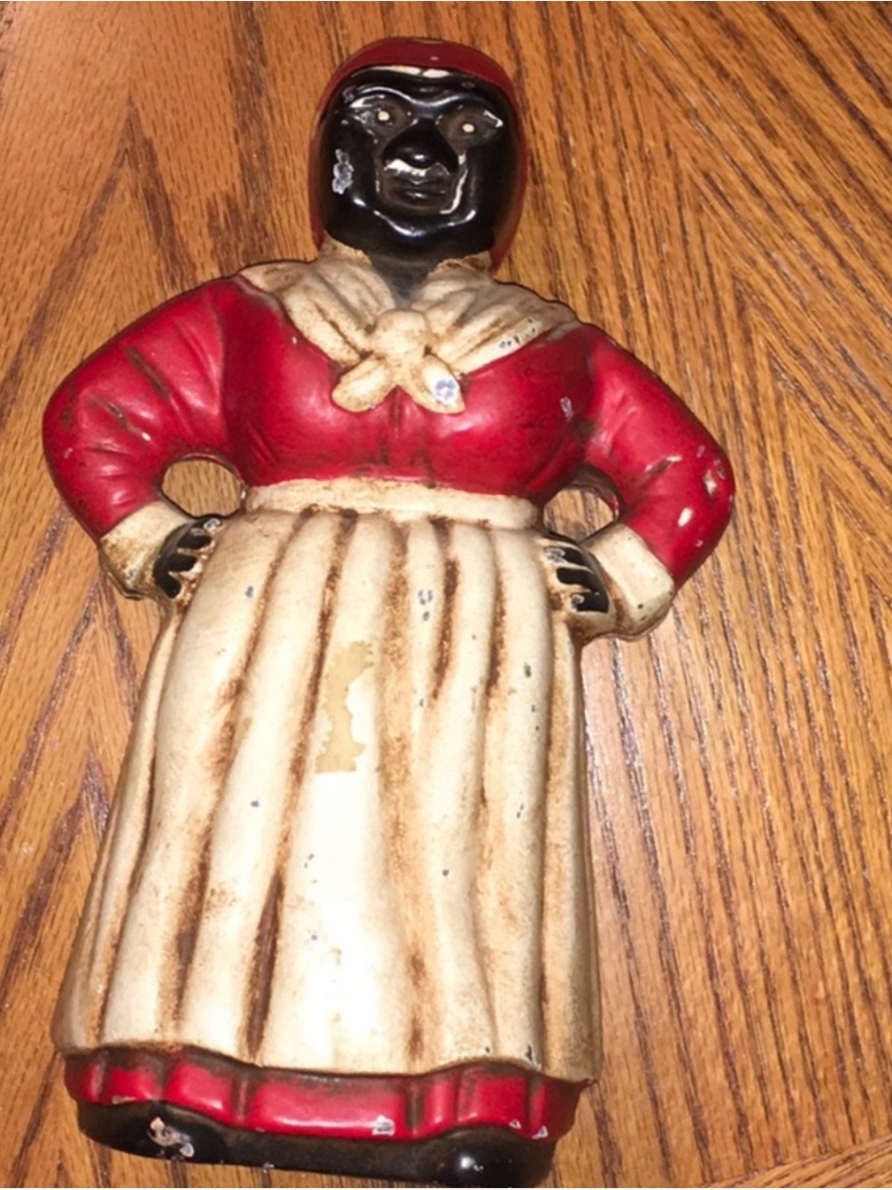 Red and Cream Cast Iron Maid Figurine Doorstop - Decorative Home Accent